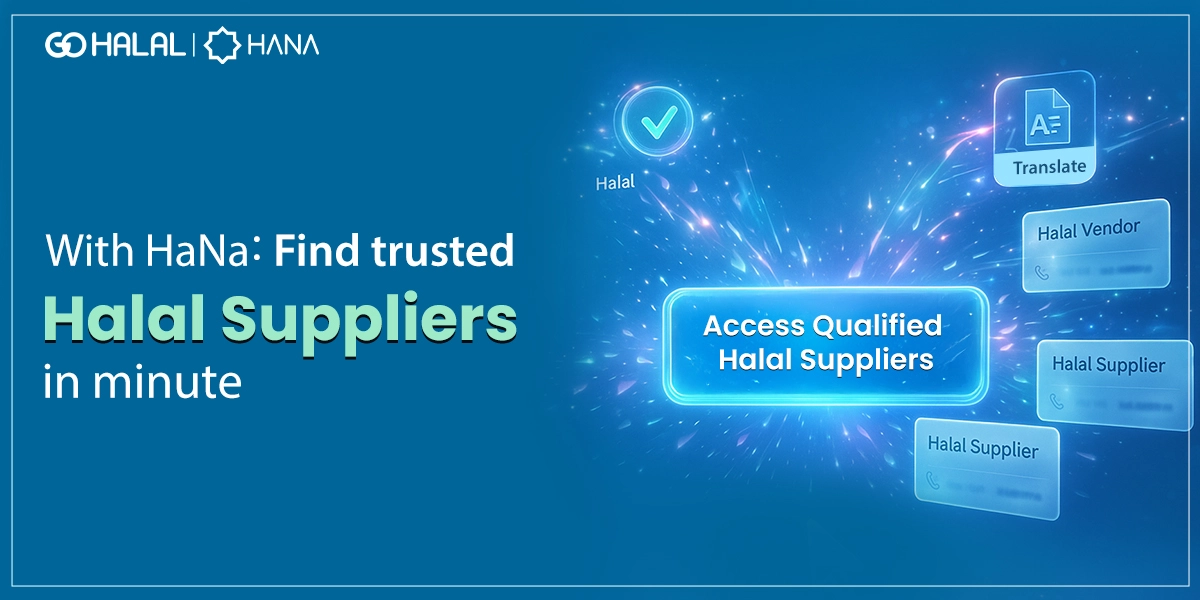 Graphic promoting HaNa to help businesses quickly find a trusted Halal Supplier with verified and qualified vendors.