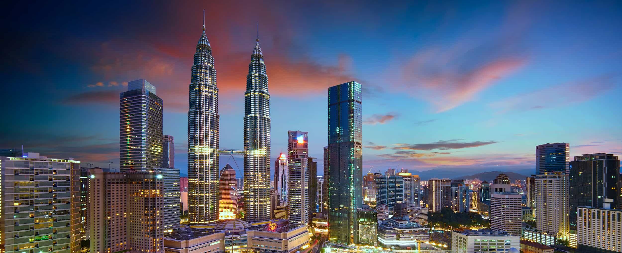 Panoramic twilight skyline of Kuala Lumpur city